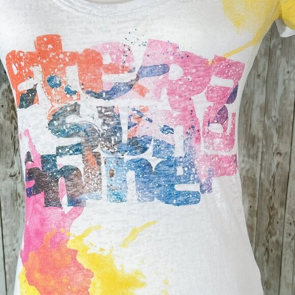 Nollie Short Sleeve Graphic Burnout Tee | White | Scoop Neck | Extra Small | Y2K - Picture 5 of 12